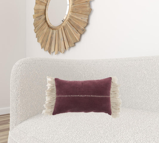 Wide Tasseled Marble Maroon Lumbar Pillow FurniFindUSA