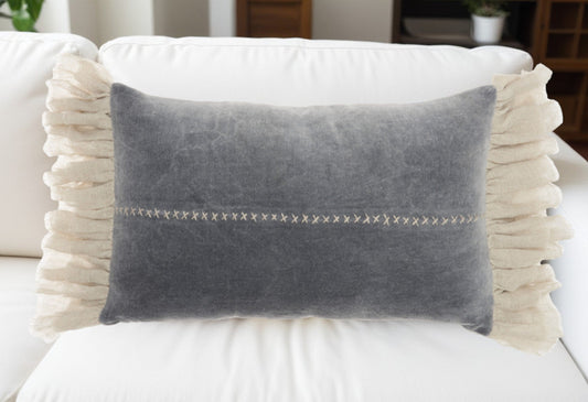 14" X 22" Steel Blue Pillow With Tassels Edges FurniFindUSA