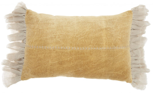 Wide Tasseled Marble Yellow Lumbar Pillow FurniFindUSA