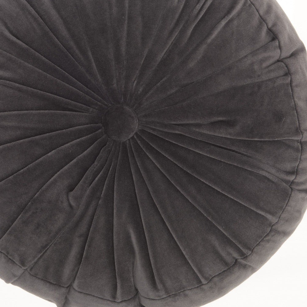 16" Dark Gray Round Tufted Velvet Throw Pillow FurniFindUSA