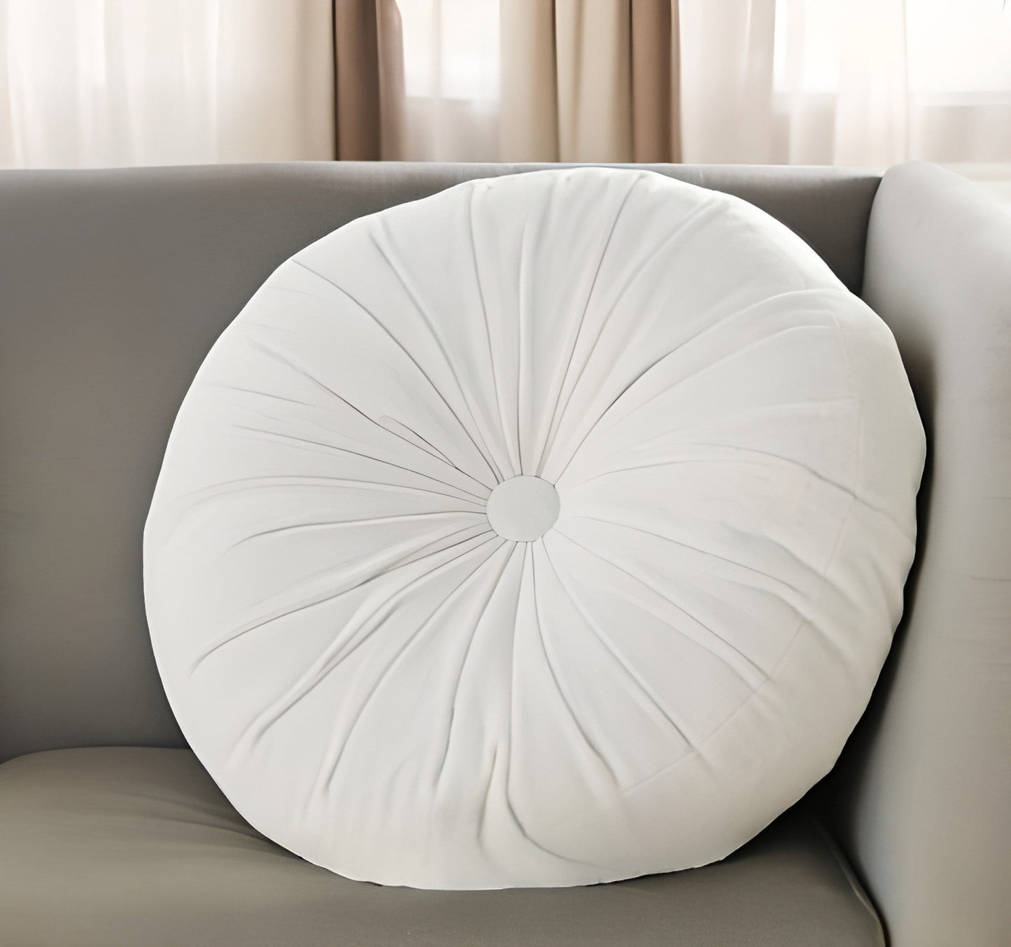 16" White Round Velvet Throw Pillow FurniFindUSA