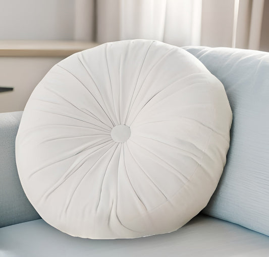 16" White Round Velvet Throw Pillow FurniFindUSA