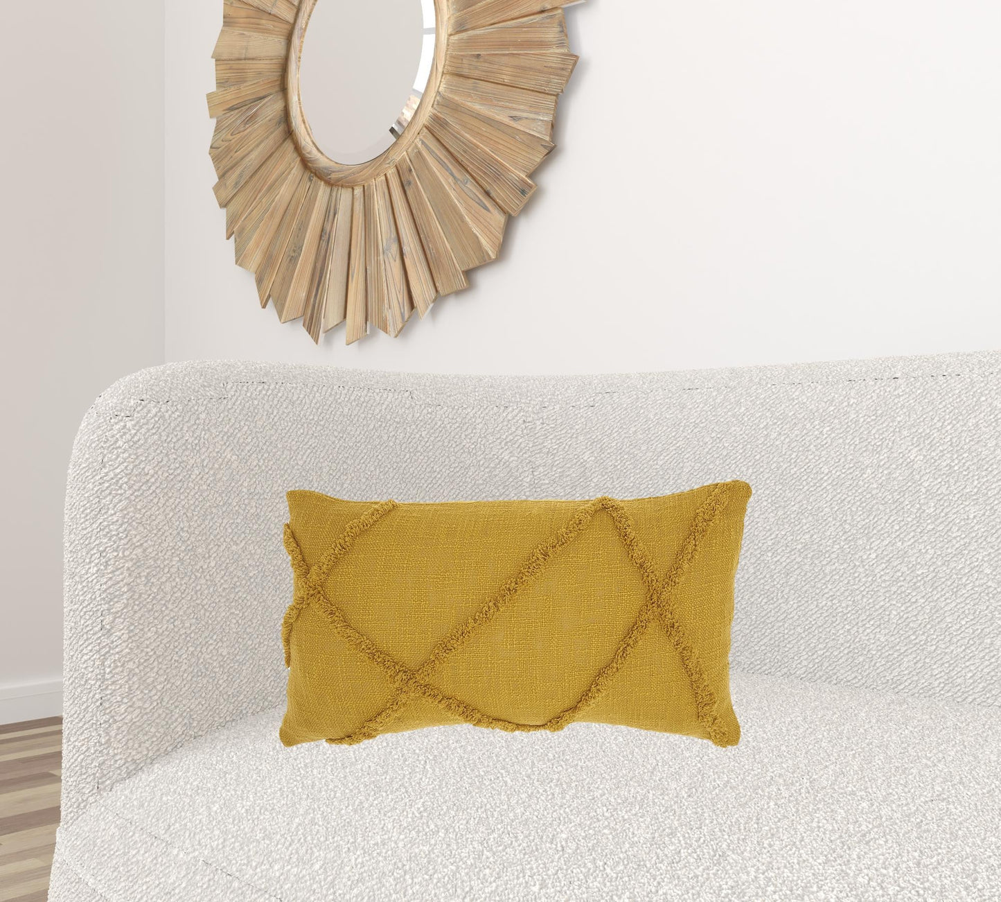 Dark Mustard Abstract Shaggy Detail Lumbar Pillow FurniFindUSA