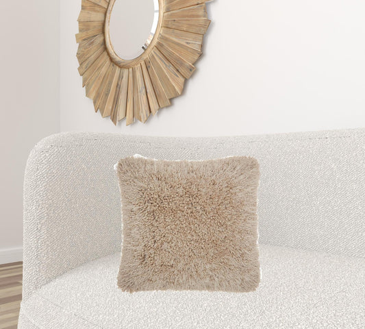 Fluffy Beige Shag Accent Throw Pillow FurniFindUSA