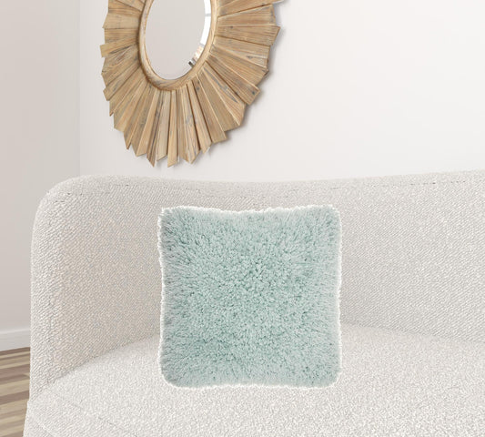 Fluffy Celadon Blue Shag Accent Throw Pillow FurniFindUSA