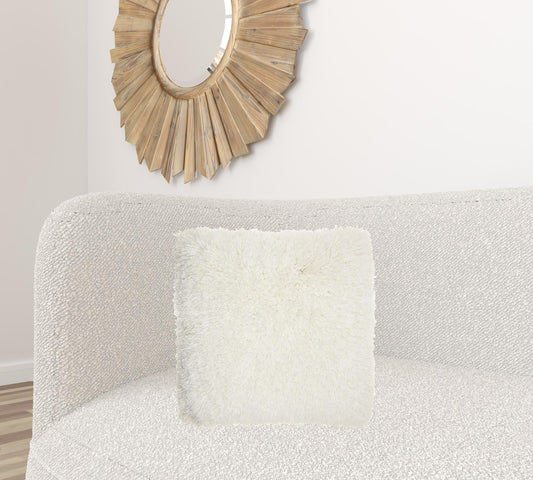 Fluffy White Shag Accent Throw Pillow FurniFindUSA