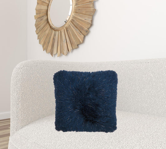 20" Plush Navy Shag Accent Throw Pillow FurniFindUSA