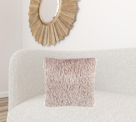 Square Blush Pink Shag Throw Pillow FurniFindUSA