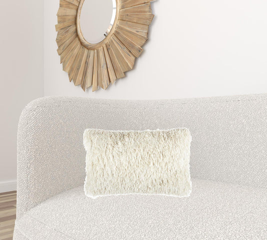14" X 24" Long Ivory Shag Throw Pillow FurniFindUSA