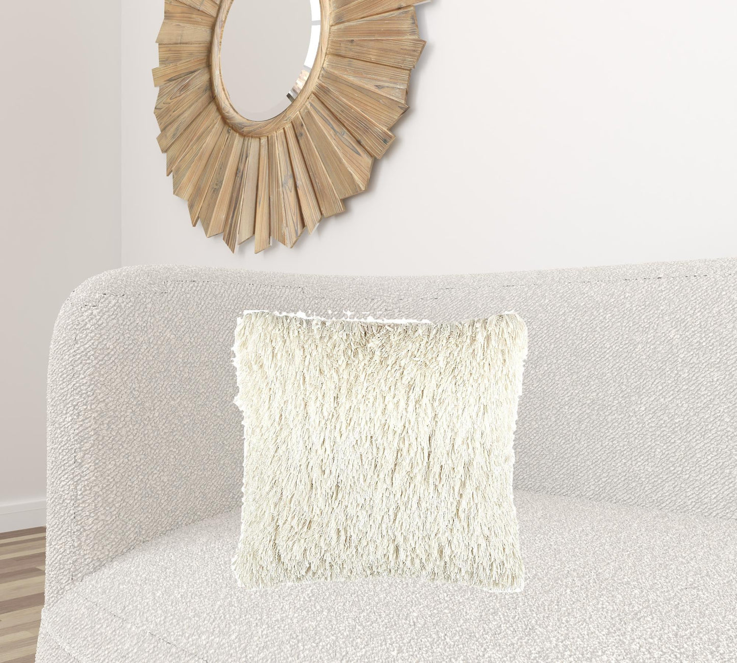 Square Ivory Shag Throw Pillow FurniFindUSA