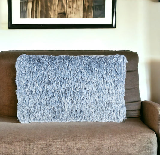 14" X 24" Long Ocean Blue Shag Throw Pillow FurniFindUSA