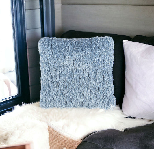 Square Ocean Blue Shag Throw Pillow FurniFindUSA