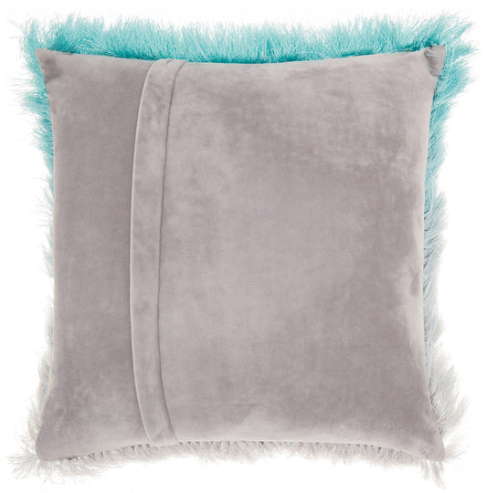 20" Turquoise and Silver Ombre Faux Fur Throw Pillow FurniFindUSA