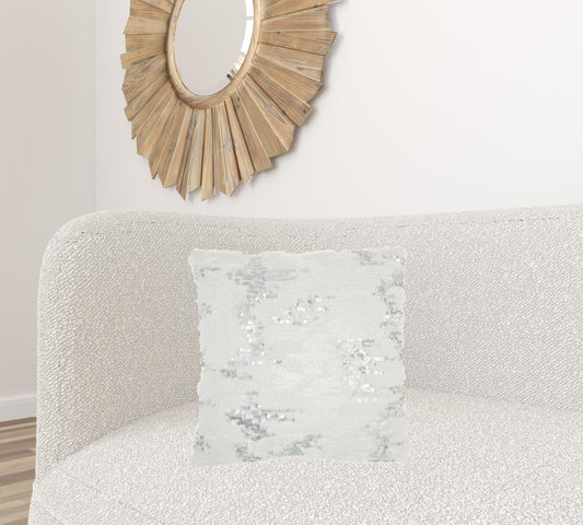 20" Sequined White Faux Fur Throw Pillow FurniFindUSA