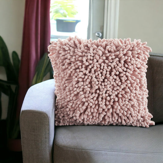 20" Pale Pink Soft Nubby Shag Throw Pillow FurniFindUSA