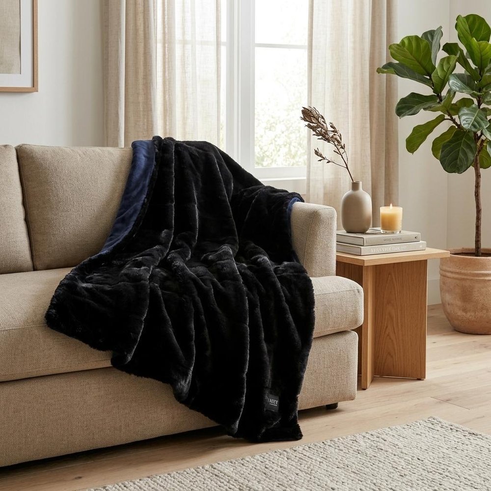 50" X 60" Black Faux Fur Plush Throw Blanket HomeRoots