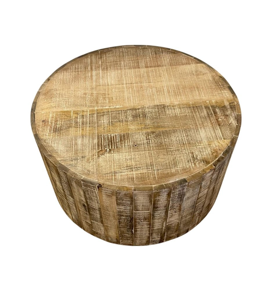 32" Brown Solid Wood Round Distressed Drum Coffee Table HomeRoots