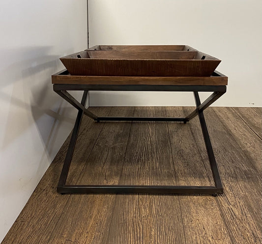 27" Brown And Black Solid Wood Cross Legs Coffee Table HomeRoots