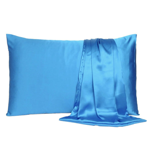 Set of Two Bright Blue Dreamy Silky Satin King Pillowcases HomeRoots