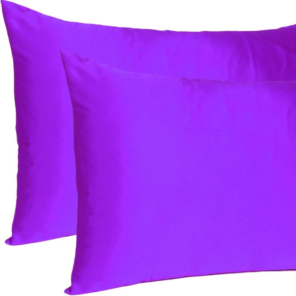 Set of Two Bright Purple Dreamy Silky Satin Queen Pillowcases HomeRoots