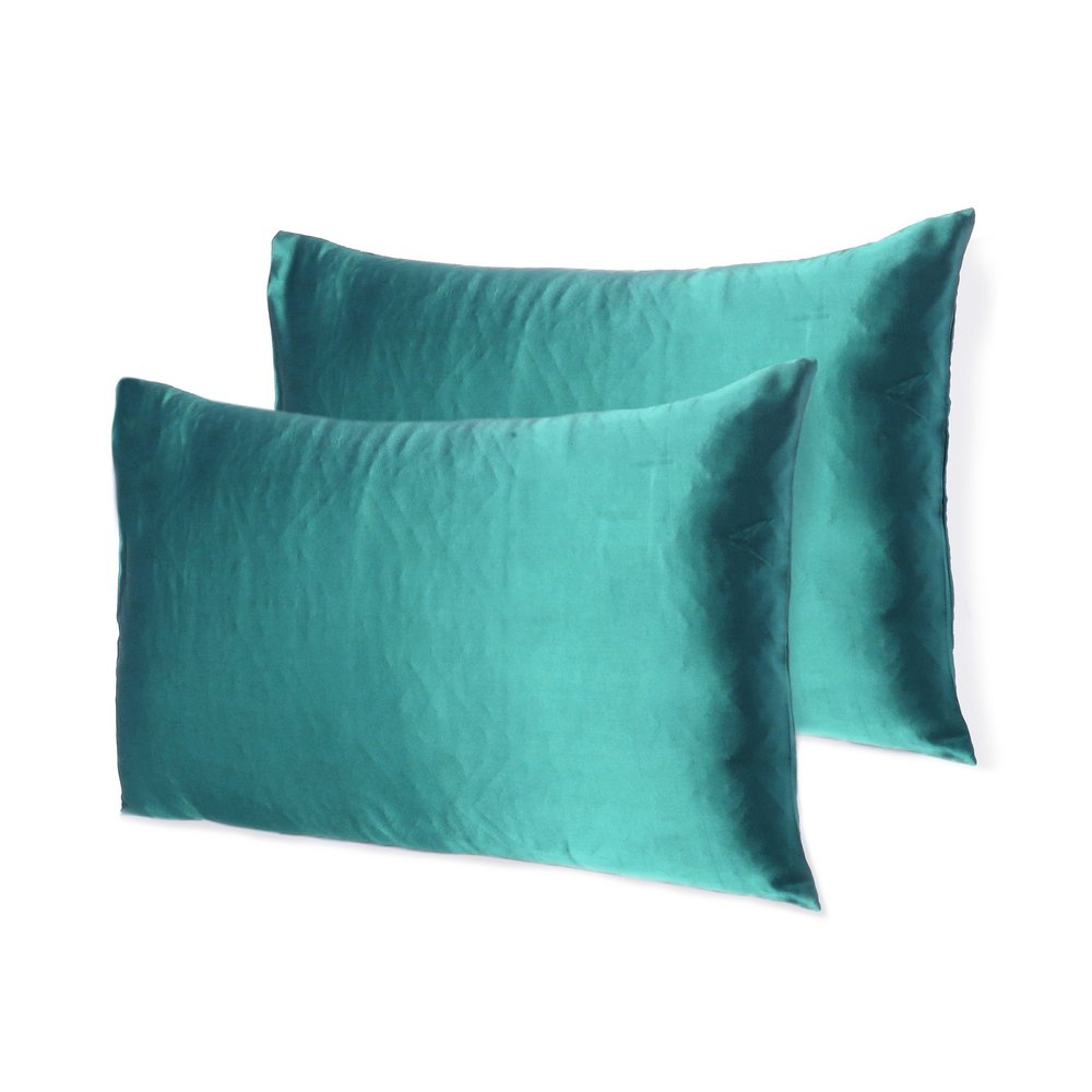 Teal Dreamy Set Of 2 Silky Satin Queen Pillowcases HomeRoots