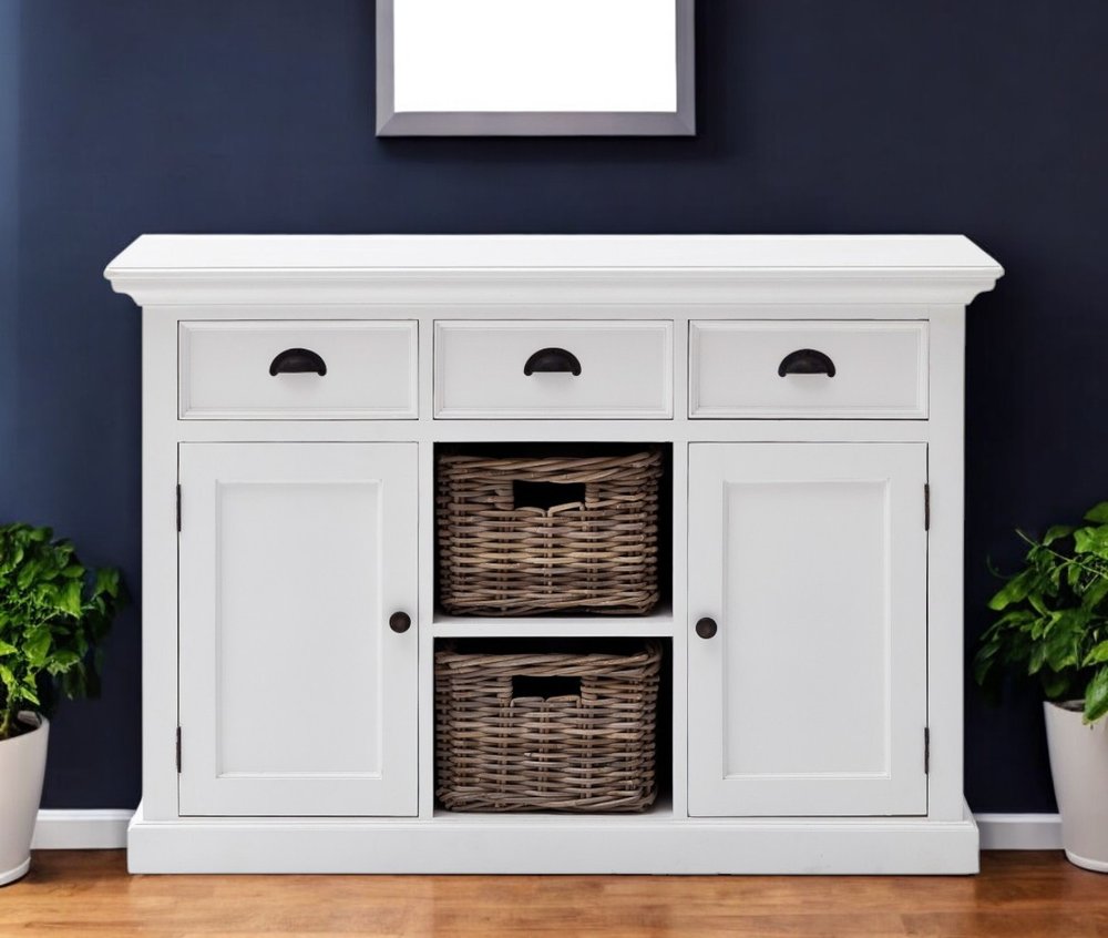 49" White Wood Three Drawer Sideboard with Two Doors HomeRoots