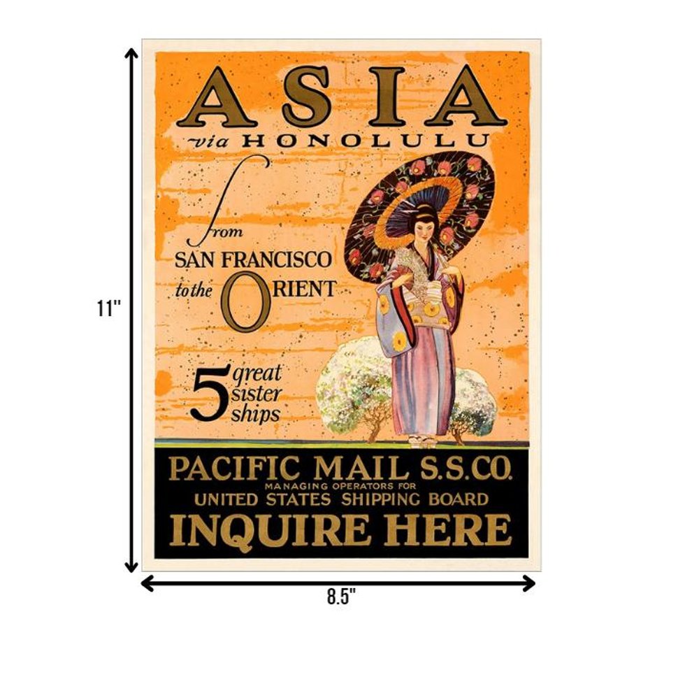 Asia via Honolulu Vintage Travel Unframed Print Wall Art HomeRoots