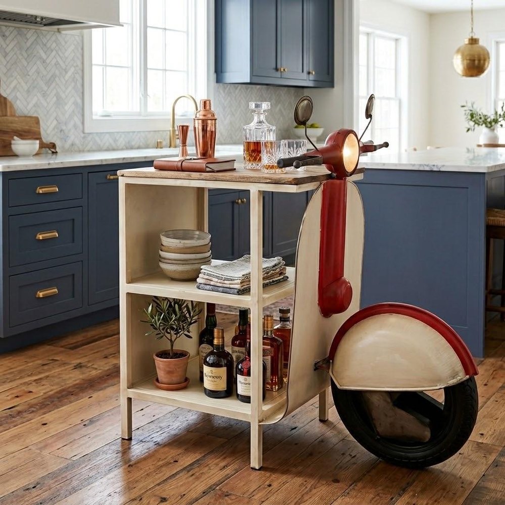 Rustic Red And Vanilla Scooter Cabinet