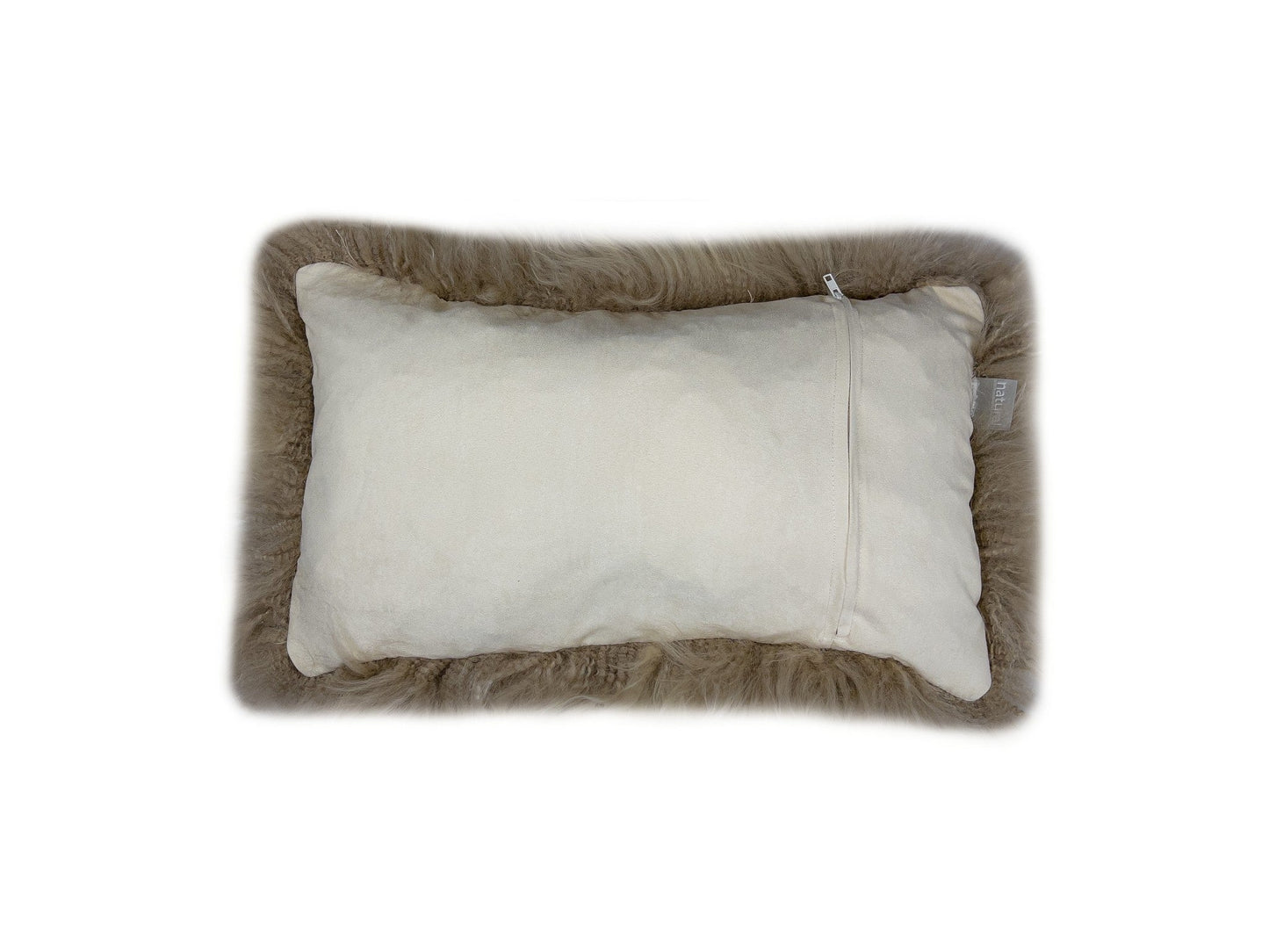 Set of Two 12" X 20" Taupe Sheepskin Lumbar Throw Pillows FurniFindUSA