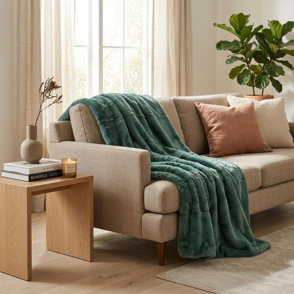 2" X 5" Green Natural Off White Medical Grade Double Sheepskin Throw Blanket HomeRoots