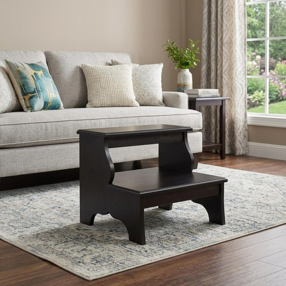 18" Dark Brown Solid and Manufactured Wood Footstool HomeRoots