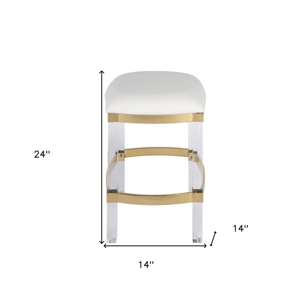 24" White and Clear Stainless Steel and Steel Backless Counter Height Bar Chair HomeRoots