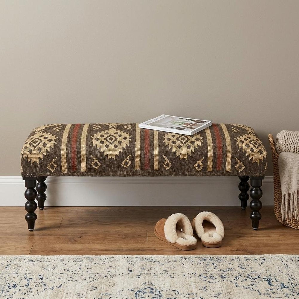 48" Brown Upholstered Wool Southwest Distressed Bench HomeRoots