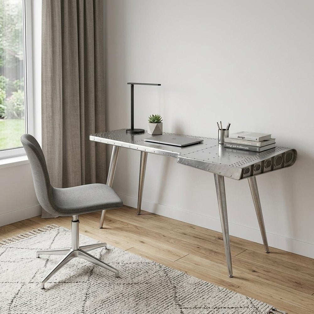68" Silver Metal Writing Desk HomeRoots
