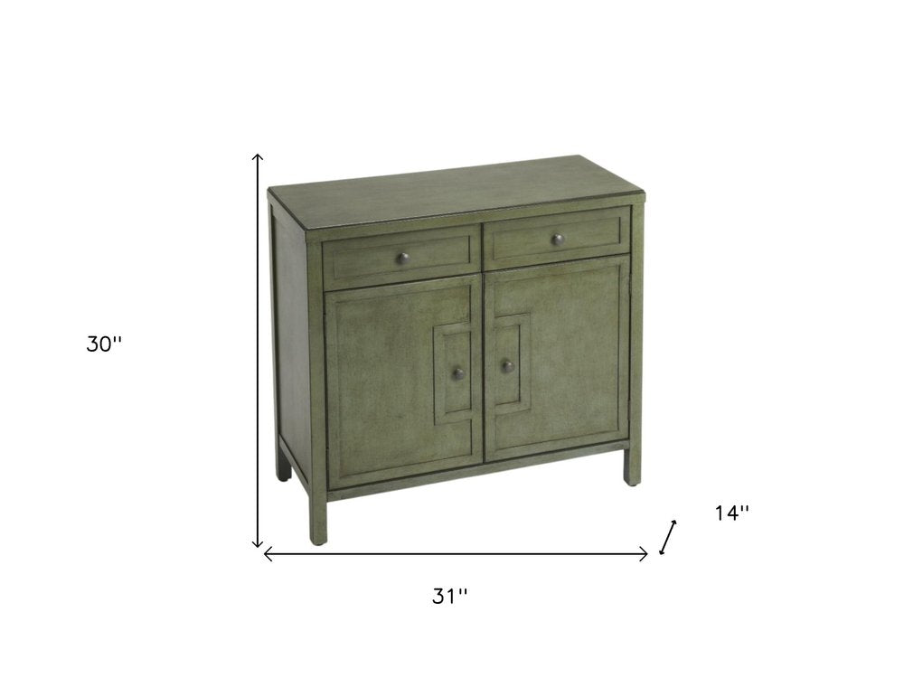 31" Green Solid Wood Two Drawer Sideboard with Two Doors HomeRoots