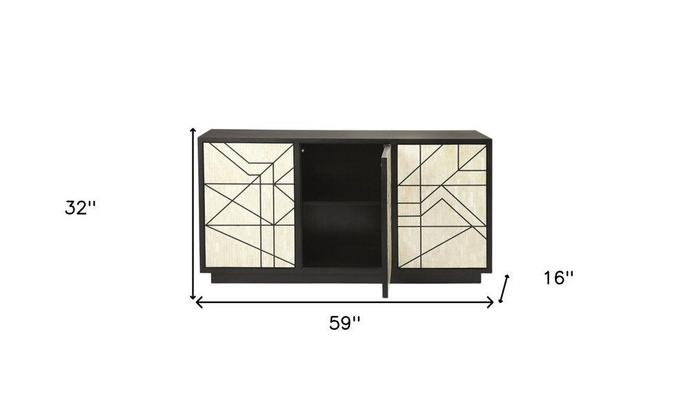 59" Natural and Black Sideboard with Three Doors HomeRoots