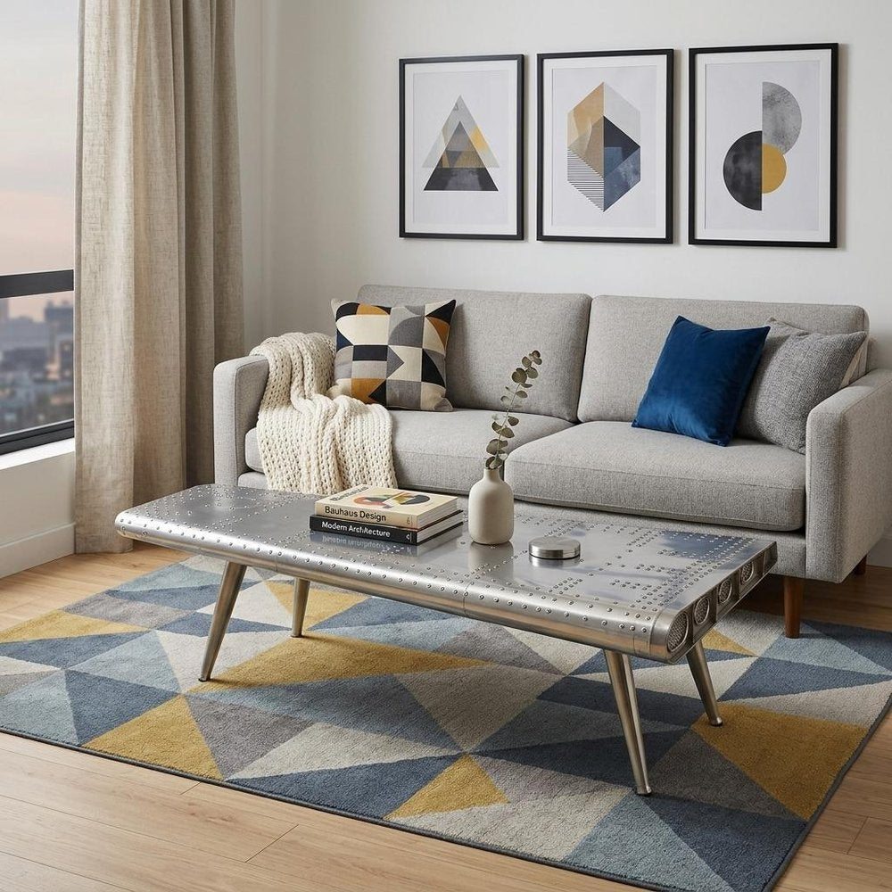 60" Silver Aluminum and Metal Coffee Table HomeRoots