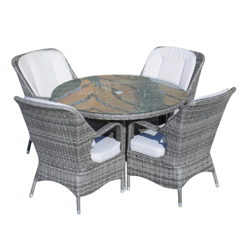 Five Piece Gray Round Glass Dining Set HomeRoots
