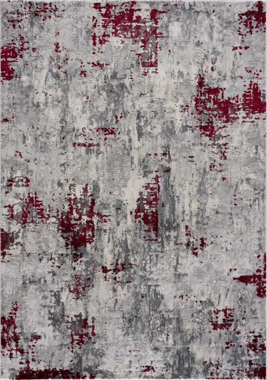 9' X 13' Red and Gray Modern Abstract Area Rug - 110.0" (H) x 150.0" (W) x 0.8" (D) FurniFindUSA