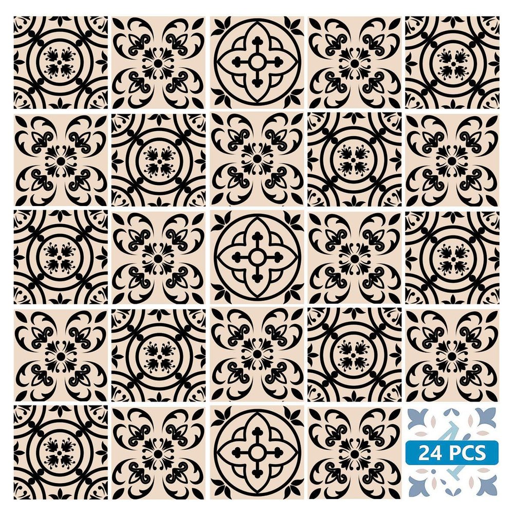 4" X 4" Cream And Black Mosaic Peel And Stick Removable Tiles HomeRoots