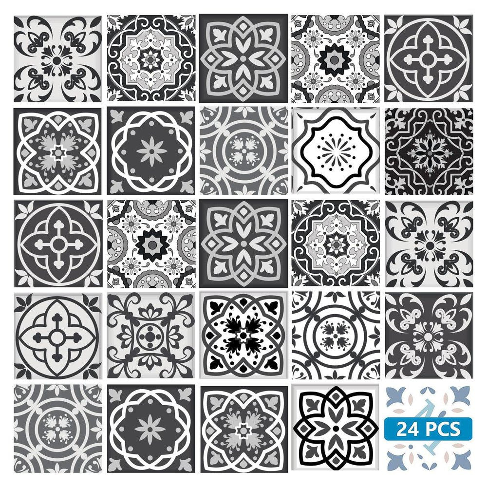 7" x 7" Black Gray And White Vinyl Peel And Stick Removable Tiles HomeRoots