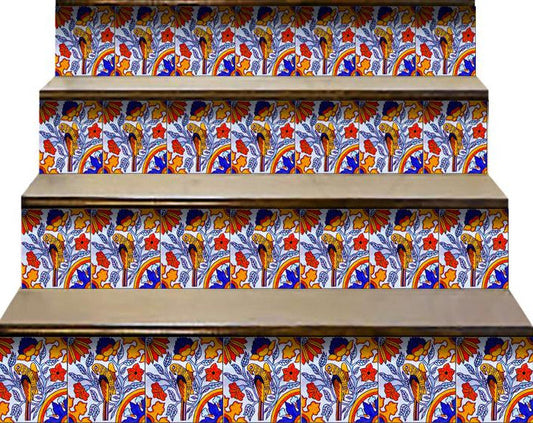 4" X 4" Orange Red And Blue Peel And Stick Removable Tiles HomeRoots