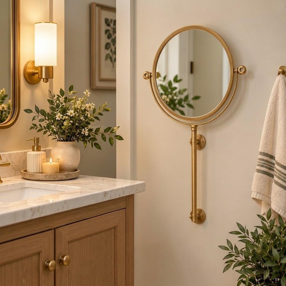 Gold Round Wall Mount Mirror