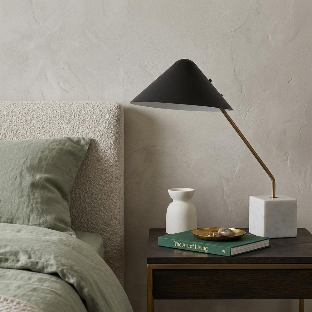 52" White Metal Bedside Table Lamp With Black Cone Shade HomeRoots