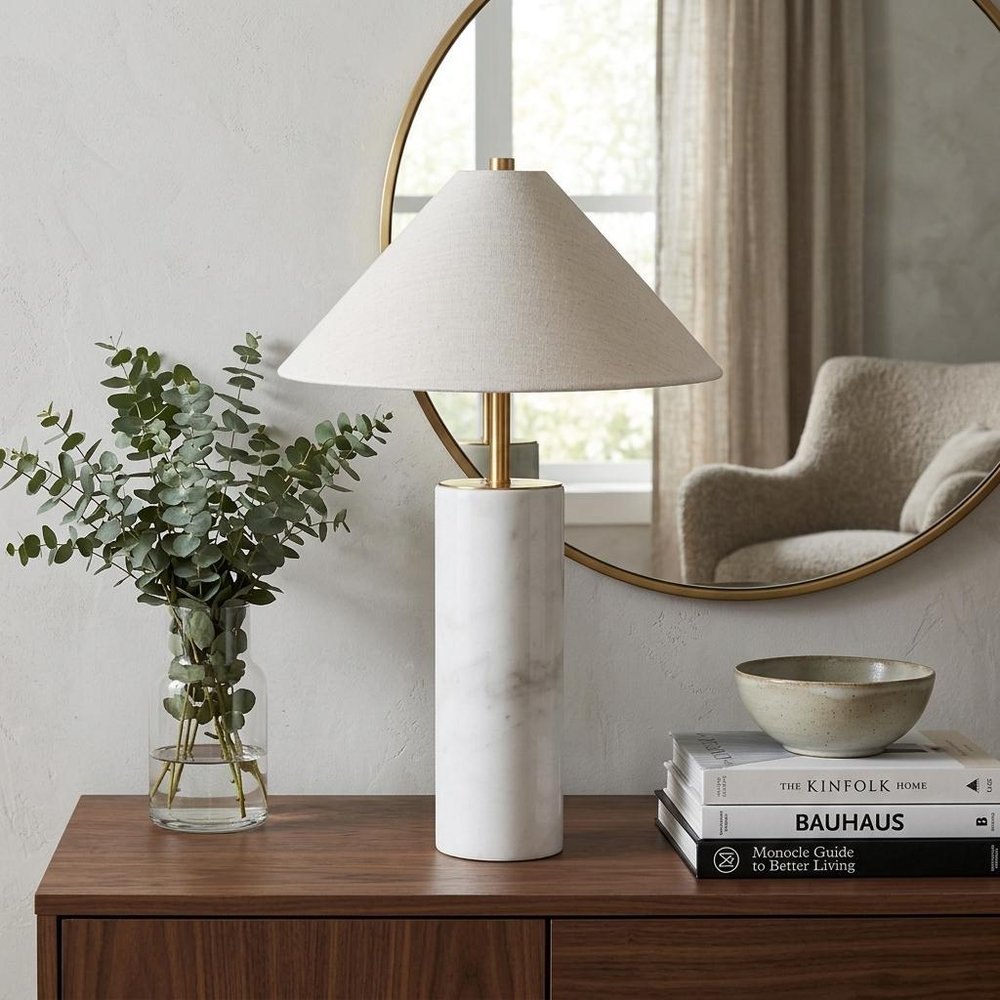 55" White Metal Bedside Table Lamp With Beige Empire Shade HomeRoots