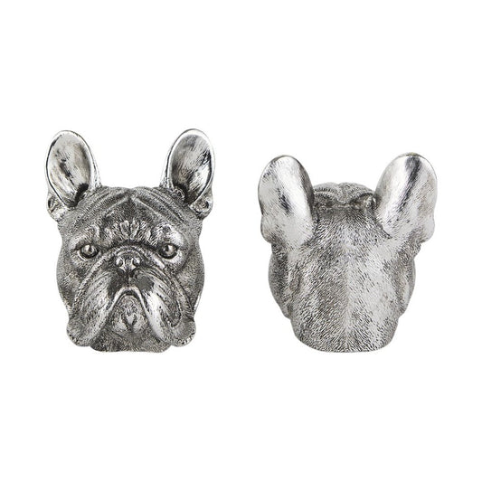 Set of Two 6" Silver Metal Dog Decorative Bookends HomeRoots