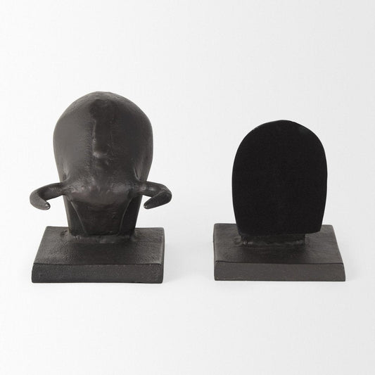 Set of Two 6" Black Metal Bull Decorative Bookends HomeRoots