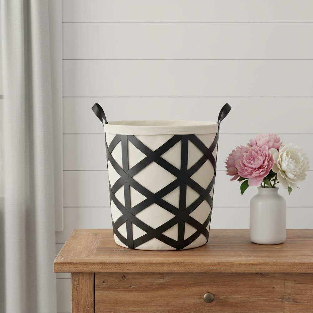 Set of Two Black And Cream Metal Basket HomeRoots