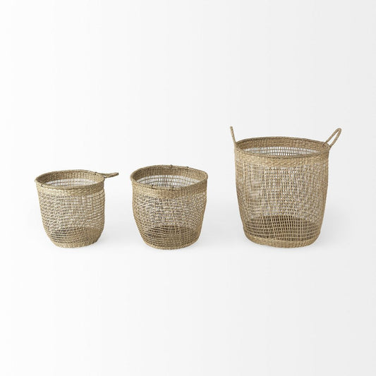 Set of Three Natural Wicker Basket