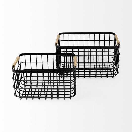 Set of Two Black Metal Basket
